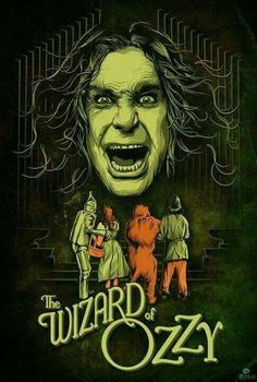 the wizard of ozzy poster with an evil man and two other people standing in front of