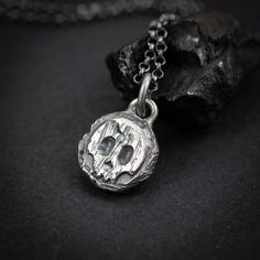 Handmade  Sterling Silver 925 Skull Necklace. The silver necklace was oxidized to create more antique rustic look. It is a unisex necklace so it fits both men and women. DETAILS:  * Material: 925 Sterling Silver * Pendant weight: ~6 Grams. * Dimensions: 0.7x 0.5 Inch ( 1.9cm x 1.5cm) ❤  Every piece is a unique artwork carefully crafted  by my own hands. Because of this, every piece is unique. So there might be slight variations in shape or color. You can choose different Silver chain length for Oxidized Finish Skull Jewelry For Gifts, Black Stainless Steel Skull Necklace, Handmade Silver Necklace With Skull Shape, Silver Skull Necklace, Silver Oxidized Skull Necklace, Unique Gifts For Him, Unisex Necklace, Skull Necklace, Memento Mori