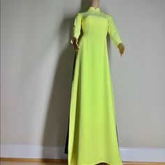 Yellow Ao Dai Vietnamese Lua My Silk Long Dress With Matching Pants Free Priority Shipping Description Brand New High Quality Vietnamese Ao Dai. Size Bust/Chest Waist M 34in/86cm 30in/76cm L 37in/94cm 32in/81cm Xl 38in/97cm 33in/84cm 2xl 39in/99cm 35in/89cm 3xl 40in/102cm 36in/91cm Ao Dai Length Is 58in Pants Length Is 44in Please Provide Bust, Waist, And Hip Measurements As Well As The Arm Circumference When Placing Your Order So We Can Ensure The Best Fit For You. # Aodaithuyanh #Aodai Green Ao Dai For Spring Party, Spring Party Green Ao Dai, Full Length Spring Dresses For Work, Yellow Fitted Maxi Dress For Workwear, Fitted Green Ao Dai For Summer, Green Fitted Ao Dai For Summer, Spring Formal Fitted Ao Dai, Summer Green Fitted Ao Dai, Fitted Long Green Ao Dai