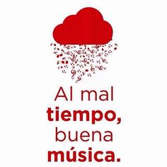 a red cloud with musical notes coming out of it and the words al mal tempo, buena musica