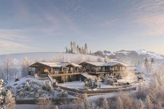 an aerial view of a house in the snow