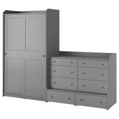 an image of a bedroom setting with dresser and armoire in grey color, isolated on white background