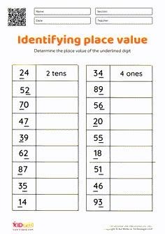 a worksheet for identifying place value with the numbers in each row and one digit number