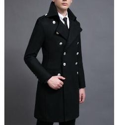 Men's Trench Coat Woolen Coat War Long Sleeve Mid Length Coat Casual Fall/Winter | eBay Men’s Trench Coat, Military Style Double-breasted Pea Coat, 1940s Trench Coat Men, Goth Trench Coat For Men, Men’s Black Trench Coat, Men's Trench Coat, Trench Coat Men, Woolen Coat, Casual Coat