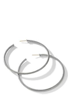 Sterling silver. Earring, 3mm. Diameter, 2.5". Made in the USA. Elegant Round Hoop Earrings With Oxidized Finish, Silver Earring, David Yurman, Made In The Usa, Jewelry Earrings, Hoop Earrings, Cable, Nordstrom, Women Jewelry