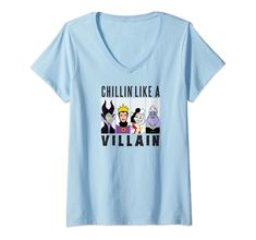 a women's v - neck shirt that says chillin like a villain on it