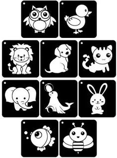 an image of different animals in black and white