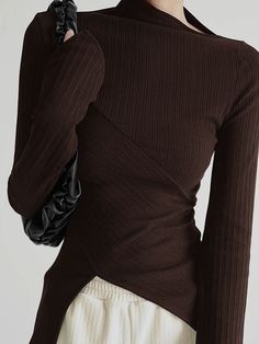 DETAILS
Composition: 90% Cotton, 10% Elastane
Design: Asymmetrical
Style: Casual, Elegant
Thickness: Regular
Sheer: No
Material: mechanism knitting
Sleeve Length: Long Sleeve
Neckline: Asymmetrical Neck
Occasion: Leisure Elegant Brown Long Sleeve Tops, Brown Long Sleeve Knit Top, Elegant Fitted Asymmetrical Knit Top, Luxury Long Sleeve Brown Blouse, Brown Asymmetric Top, Fits Clothes, Long Midi Dress, Green Coat, Outerwear Outfit