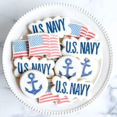 Military Appreciation | Navy - Southern Sugar Bakery Navy Cookies, Navy Party Themes, Us Navy Party, Usa Cookies, Officer Party, Navy Retirement, Navy Chief Petty Officer, Welcome Home Party, Flower Sugar Cookies