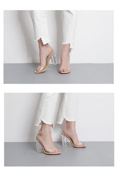 Stylish Transparent Ankle Strap High heels Sandals on Storenvy Heels Classy Elegant Outfit, Block Heels Outfit, Transparent Heels Sandals, Heel Sandals Outfit, Strap High Heels, Clear Strap Heels, Transparent Heels, Gladiator Sandals Heels, Sandals Outfit