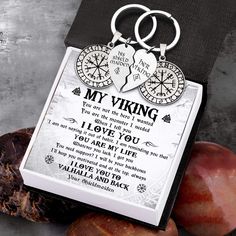 Viking Compass Couple Keychains - My Viking - You Are My Life - Gkdl26004 Viking Gifts For Him, Norse Wedding Ideas, Viking Wedding Ideas, His And Hers Hoodies, Couple Keychains, Viking Christmas, Nordic Symbols, Half Heart, My L