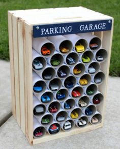 a wooden box filled with lots of magnets