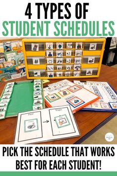 four types of student schedules on a table with the text 4 types of student schedules pick the schedule that works best for each student