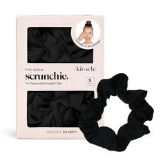 Keep your strands silky-soft and tangle-free while you sleep when you pull your hair back with the Kitsch Satin Sleep Scrunchies in Black. These satin scrunchies are gentle on your strands without leaving dents or creases, making them your new essential bedtime accessory. Wake up to softer-feeling, frizz-free hair by morning. Camille Rose Curl Maker, Black Scrunchie, Sleep Hairstyles, Satin Scrunchies, Frizz Free Hair, Hair Masque, Hair Bonnet, Hair Back, Frizz Free