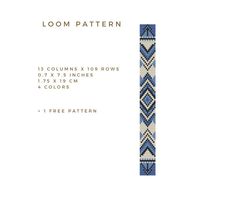 the loom pattern for bracelets is shown in blue and white, with diamonds