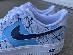 Air Force 1 Splatter Sky Baby Blue Navy Dark White Custom Shoes Mens Womens Kids | eBay Nike Shoes Women Fashion, Dark White, Air Force 1 Custom, Flat Shoe, Nike Shoes Women, Stitching Leather, Custom Shoes, White Shoes, Air Force 1