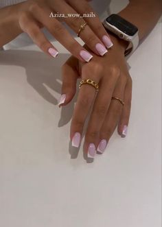 French Tip Ideas Color, Short Square Nail French Tip, Light Pink Nails With White French Tip, Nokte Za Leto, White French Tip Nails With Design Short Square, French Tip Classy Nails, Pink Nail Square, Old Money French Nails, Biab Nails Inspiration Summer 2024