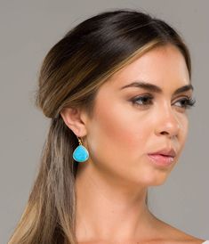 A great reward for your self or a great gift ideas for your mother or best friend, this pair of earrings have a pair of large natural turquoise stones (or other stones, subject to availability) set in sterling silver or gold plated bezels: 1. Stone : turquoise (reconstituted and stabilized) 2. Stone size: (teardrop about 22 x 20 mm, pear shape 26 x 21mm ) 3. earring total length ~36 mm or 42 mm for the pear shaped stone 4. bezel material: 24k gold plated or sterling silver 5. earring hook: 24k g Turquoise Earrings Gold, Earring Frame, Turquoise Earring, Blue Gemstone Earrings, Bezel Set Earrings, Natural Turquoise Stone, Turquoise Drop Earrings, Purple Quartz, Earring Hook