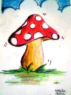 a drawing of a mushroom in the grass