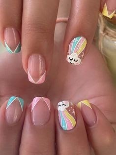 Multicolor  Collar   Geometric,Graphic Color Nails Embellished   Nail,Hand & Foot Care Rainbow Nails For Kids, Kid Rainbow Nails, Rainbow Nails Short, Short Nails For Kids, Nails For Kids Cute Short, Nail Ideas For Kids, Fake Nails For Kids, Nails Rainbow, Kids Nails