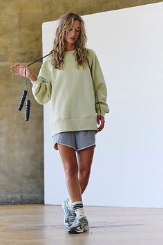 The true definition of an effortless essential, this throw-on-and-go crewneck sweatshirt is featured in a staple, pullover style and relaxed, oversized silhouette with slightly exaggerated raglan sleeves, elasticated hems, and side pockets for the perfect finishing touch. **Fit:** Relaxed, oversized fit **Features:** Ultra-luxe, heavyweight, 100% cotton fabrication; structured style; oversized silhouette; crew neckline; raglan sleeves; elasticated hems; FP Movement buti logo at sleeve cuff **Why Spring Crew-neck Athleisure Sweatshirt, Spring Athleisure Sweatshirt With Boxy Fit, Spring Crew Neck Athleisure Sweater, Spring Athleisure Crew Sweatshirt, Spring Crew Neck Sweater In Athleisure Style, Athleisure Crew Sweatshirt For Spring, Spring Athleisure Boxy Fit Sweatshirt, Spring Athleisure Crew Sweater, Everyday Drop Shoulder Sweatshirt For Spring