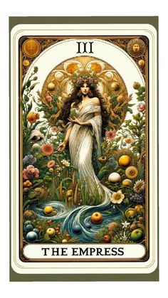 a tarot card with an image of a woman in the water surrounded by flowers