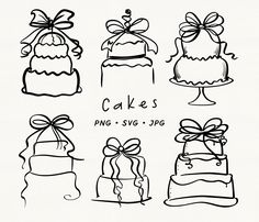 a drawing of cakes with bows on them