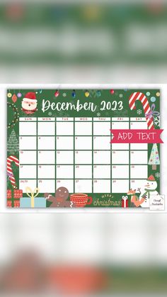 a christmas calendar is shown on a green background