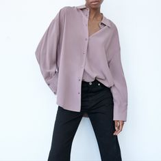 Mauve Color. Pit To Pit 26 Chic Oversized Long Sleeve Blouse, Oversized Chic Shirt For Spring, Chic Oversized Collared Blouse, Chic Oversized Solid Color Blouse, Chic Oversized Solid Blouse, Chic Oversized Blouse, Chic Oversized Blouse For Daywear, Oversized Elegant Blouse For Day Out, Oversized Long Sleeve Feminine Blouse