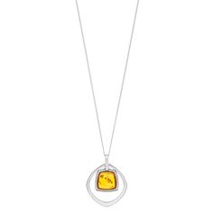 "Featuring a unique geometric pendant accentuated by an amber center stone, this sterling silver necklace offers a distinctive look you'll love. Featuring a unique geometric pendant accentuated by an amber center stone, this sterling silver necklace offers a distinctive look you'll love. Pendant size: 1.25""L x 1""W Chain length: 18 in. Chain type: curb Clasp: spring-ring Metal: sterling silver Plating: rhodium Finish: polished Packaging: boxed STONE DETAILS Stone type: amber Total weight: 1 1/2 Modern Baltic Amber Jewelry For Formal Occasions, Modern Formal Baltic Amber Jewelry, Baltic Amber Gemstone Necklaces, Amber Pendant Necklace In Baltic Amber, Elegant Amber Sterling Silver Necklace, Baltic Amber Pendant Necklace, Elegant Yellow Baltic Amber Necklaces, Modern Amber Gemstone Jewelry, Formal Amber Round Pendant Necklace