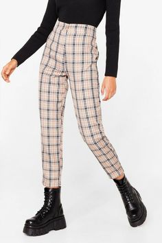 Nasty Gal "Let's Take a Rain Check" Tapered Pants Womens Size 4 65% Polyester, 35% Viscose Classic Beige, Black, White, Red Plaid (Like Burberry) Zip Fly, Button Closure Length, Crotch to Hem: 28 New With Tags Burberry Plaid, Preppy Plaid, Ribbed Shirt, Tapered Trousers, High Waisted Flares, Tapered Pants, Plaid Pants, Faux Leather Pants, Dress Trousers