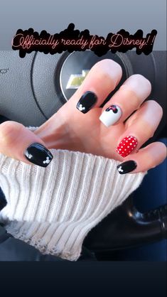 Nails for Disney World Nails For Disney World, Nails For Disney, Disney Acrylic Nails, Minnie Mouse Nails, Mickey Nails