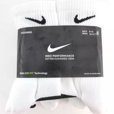 White Dri Fit Crew Socks (Tall) Nike Sports Socks In Cotton, White Cotton Sports Socks, White Breathable Cotton Socks, Nike Socks, Athletic Socks, Nike White, New Nike, White Nikes, Men's Nike