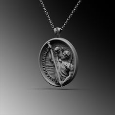 This expertly crafted Silver Mens St Christopher Necklace casts a spell of captivation on all those who wear it! A bold piece for anyone who loves Mythical Jewelry . Buy for yourself or give it as a gift for that special someone in your life! ★Item Details ◆ Material : 925K Sterling Silver ◆ Pendant Height : 1.37 inch x 3.5 cm ◆ Bail Height : 0.39 inch x 1 cm ◆ Bail With : Suitable for up to  0.118 inch x 3.00 mm Chain ◆ Rolo Chain Thickness : 0.059 inch x 1.5 mm | Foxtail Chain Thickness : 0.078 inch x 2 mm ◆ Pendant Weight : 19 Grams ◆ Rolo Chain Weight : 18 Inches - (45cm) = 4.50 Gr 20 Inches - (50cm) = 5Gr 22 Inches - (55cm) = 5.50 Gr 24 Inches - (60cm) = 6.05 Gr 26 Inches - (65cm) = 6.60 Gr 28 Inches - (70cm) = 7.12 Gr ◆ Foxtail Large Chain Weight / 28 Inches - (70cm) : 15 gr ◆ Chain Saint Christopher Necklace, St Michael Necklace, St Christopher Necklace, St Christopher Pendant, Minimalist Men, Christian Necklace, Rolo Chain, Gold Collection, Engraved Rings