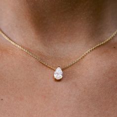 Île Pear Necklace | Or & Elle Diamond Solitaire Pendant Necklace, Pear Shaped Diamond Pendant Necklace, Pear Shaped Jewelry, Pear Diamond Necklace Designs, Engagement Necklace Jewelry, Pear Shape Necklace, Pear Pendant Necklace, Pear Shaped Necklace, Pear Shape Diamond Necklace