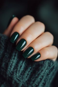 13 Stunning Dark Green Nails Perfect For Any Season Square Forest Green Nails, Dark Forest Green French Tip Nails, Emerald Green Nail Designs Short, Dark Green Sns Nails, Dark Green Squoval Nails, Bridesmaid Nails Emerald Green, Fall Nails 2024 Green, Dark Nail Inspo Short, Emerald Green Nails Acrylic Short