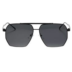 Lens 60 / Bridge 13 / Temple 138 Goldie polarized sunglasses feature a square aviator frame with sleek metal temples and comfortable nose pads. These sunnies feature a high-quality frame with glare-reducing polarized lenses and 100% UV protection. Includes Fifth & Ninth transparent travel case. Matte Black Aviator Sunglasses With Uv Protection For Summer, Modern Matte Black Summer Aviator Sunglasses, Black Aviator Sunglasses For The Beach, Matte Black Aviator Sunglasses With Tinted Lenses For Summer, Matte Black Aviator Sunglasses With Gradient Lenses For Summer, Casual Rimless Sunglasses With Metal Frame, Modern Metal Frame Aviator Sunglasses For Beach, Matte Black Metal Frame Sunglasses For Summer, Black Rimless Aviator Sunglasses For Summer