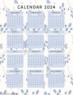 a calendar with blue flowers on it