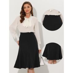 This elegant skirt will be your favorite outfit for work office, wedding, cocktail, party, graduation, or vacation. The elegant midi skirt is perfect with stylish heels, flats, and any style of top or shirt. Suit for spring/summer/autumn and many occasions, such as work, parties, and meetings. Styled with the blouse, sweater, blazer, sandals, or high heels as your chic look. Office Lady Flared Skirt For Workwear, Elegant Workwear Skirt In Solid Color, Elegant Workwear Skirt Solid Color, Elegant Solid Color Workwear Skirt, Elegant Workwear Solid Color Skirt, Chic Solid Color Skirt For Office, Chic Office Skirt In Solid Color, Chic Solid Color Office Skirt, Elegant Formal Skirt In Solid Color