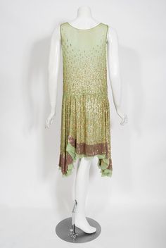 Art Deco Sequin Summer Dresses, Vintage Green Embellished Dress, Vintage Embellished Green Dresses, Purple Flapper Dress, French Couture, Mint Green Color, Dance Dress, Silk Chiffon, Dance Dresses