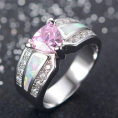 Pink Sapphire Heart White Opal Ring White Gold Opal Ring, Big Wedding Rings, White Opal Ring, Opal Band, Opal Ring Gold, Heart Crystal, Heart Shaped Rings, Big Wedding, Opal Ring