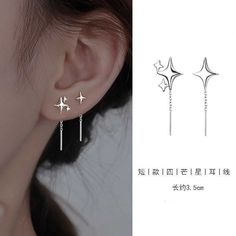 Star Ear Stud / Threader Earringmeasurement is cm.Product Information Material: 100% Alloy, Silver Plating, Gold Plating Color: 1 Pair - Stud Earring - Silver 4 Ear Piercings, Thread Chains, Barbell Earrings, Double Piercing, Threader Earrings, Ear Wire, Star Pendant, Ear Studs, Silver Earrings Studs