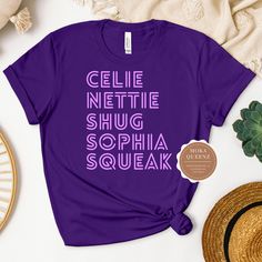 Shop this stylish The Color Purple Movie 2023 Cast TShirt today. This Color Purple Shirt is the perfect addition to your Tshirt collection. It's so soft and comfy, you won't want to take it off. Fit & Style:  UNISEX FIT offers a relaxed fit that works well for women and men. Choose a size down in Unisex if you prefer a more fitted silhouette (e.g., if you are a Ladies XL, choose Unisex L). Sizes: S-4X Material: Made of 100% ring-spun cotton. Feel: Super soft for all day comfort.  Pairs well with Wear Purple Day, The Color Purple Movie, Cool Kids T Shirts, Tshirt Collection, Purple Day, Movie 2023, The Color Purple, Movie Cast, Purple Outfits