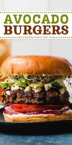 Try these burgers with avocado! They're a family-friendly dinner. Complete with citrus aioli and other toppings, this beef recipe for dinner is a unique main course idea! Pin this for later! Citrus Aioli, Hamburger Dinner, Burger With Avocado, Burgers With Avocado, Fried Avocado, Unique Burgers, Avocado Burger, Grilled Avocado