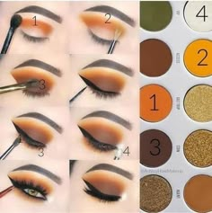 10+ combinaciones de tonos de maquillajes de ojos Autumn Makeup Looks Fall Step By Step, Eyeshadow Color Combinations, Gaston Costume, Makeup Learning, Rose Gold Makeup Brushes, Make Up Mata, Fall Eyeshadow Looks, Makeup Zombie, Fall Eyeshadow