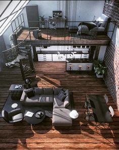 Loft Design Idee Inspiration für dich. Mit braunem holz boden und grauen Möbeln. Folge für mehr Skjulte Rum, Seni Dan Kraf, Dream House Rooms