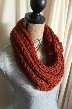 Handmade Knit Scarf | Burnt Orange Scarf | Chunky Infinity Scarf | Winter Scarf | Free Shipping Crochet Scarf Patterns, Chunky Infinity Scarves, Orange Crochet, Scarf Chunky, Scarf Patterns, Orange Scarf, Handmade Knit, Leather Cuffs, Handmade Knitting