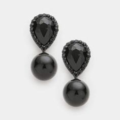 Black Crystal Teardrop & Pearl Earrings Teardrop Pearl Earrings, Faux Pearl Earrings, Kendra Scott Earrings, Costume Earrings, Heart Drop Earrings, Sterling Silver Dangle Earrings, Beaded Dangle Earrings, Heart Earrings Studs, Feather Earrings