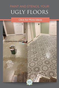 the floor is being remodeled with paint and stencil your ugly floors click for more ideas