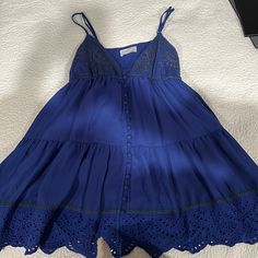 Nwot! Blue Ruffled Sundress For Casual Wear, Blue Ruffled Sundress, Cute Blue Mini Dress For Vacation, Cute Blue Spaghetti Strap Dress, Cute Blue Dress With Spaghetti Straps, Blue Mini Dress From Urban Outfitters, Blue Cotton Dress From Urban Outfitters, Blue Cotton Dresses By Urban Outfitters, Purple Mini Sundress For Vacation